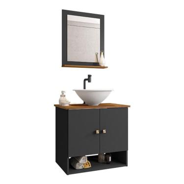 Imagem de Gabinete Banheiro Deli Lume Bco Torneira Valv Click Black