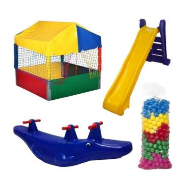Imagem de Kit Piscina 1x1 com Escorregador Grande, Crocodilo e 500 Bolinhas Colo