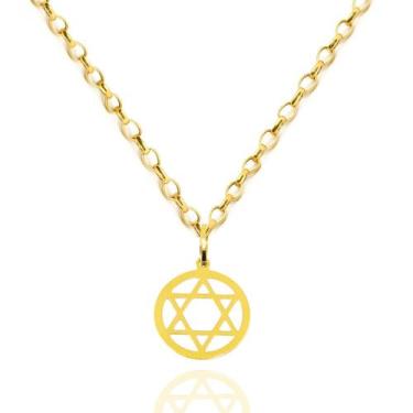 Imagem de Corrente Portuguesa Com Pingente Estrela de Davi Ouro 18k 45 cm - AGAP