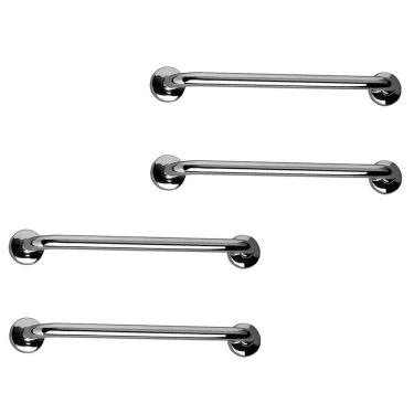 Imagem de Barra de Apoio Inox 60cm Kit 4 Unidades Idoso Deficiente Banheiro Box Acessibilidade Cadeirante Suporte Corrimao Escada Resistente
