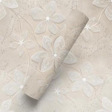 Imagem de Papel de Parede Adesivo Efeito Seda Nude Tema Flor - BAZAR DOS QUADROS
