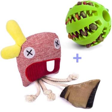 Imagem de Kit Brinquedo Pet MADOG MAR: 1 bola e 1 pelúcia casco bovino