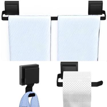 Imagem de Kit Toalheiro Cabide Papeleira Ventosa Preto SF.Max - ShopForte