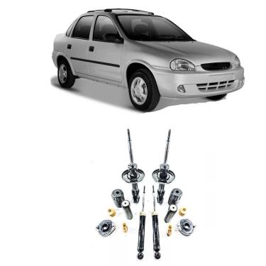 Imagem de 04 Amortecedores + 04 Kits Batente Corsa 1994 Até 2002 1,0 1,4 1,6 1,8 8V,16V - Sedan