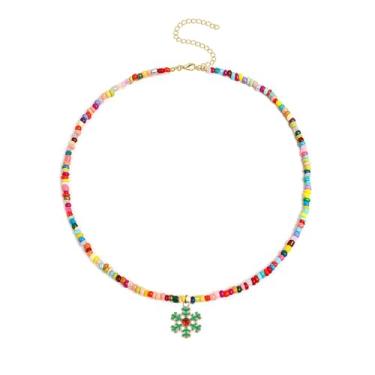 Imagem de TACBSP Colares de Natal para mulheres, guirlanda de Papai Noel, floco de neve, pingente de rena, colar de férias, colar colorido com contas, joias de Natal, presentes para mulheres, one size, Metal,