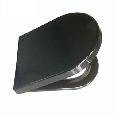 Imagem de Assento sanitário preto com tampa de vaso sanitário, com dobradiças estáveis ​​e de fechamento lento e macio, assentos sanitários ultra resistentes, com base de aço inoxidável para banheiro e lavabo
