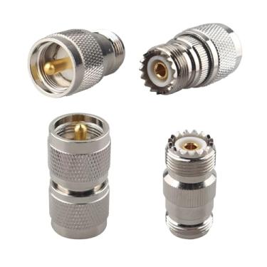 Imagem de Futheda Kit de conectores UHF para N 4 peças macho para fêmea UHF para N RF adaptador coaxial PL-259 SO239 conector coaxial de plugue reto para antena WiFi, cabo de extensão de transmissão, rádios