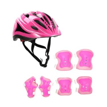 Imagem de oshhni 7 pçs/set crianças capacete de bicicleta respirável kit capacete protetor resistente reutilizável skate capacete para patins bicicleta equitação, Rosa
