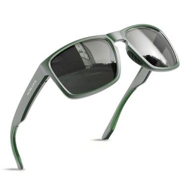 Imagem de ACBLUCE Óculos de sol esportivos polarizados para homens e mulheres, ideais para dirigir, pescar, beisebol e corrida, armação inquebrável TR90, Lente verde militar/cinza fosca