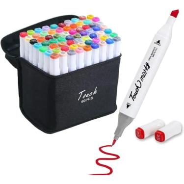 Imagem de Caneta Marcadora De Ponta Dupla Canetinha Marcador para Colorir Desenho Professional, Pontas Duplas, Codificados por Cores, Segurança Garantida Aquarela Material Escolar e Escritório (60)