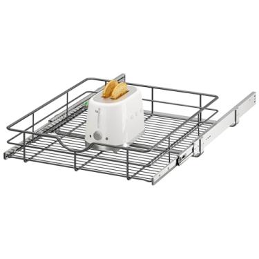 Imagem de ALINE FURNITURE Organizador de armário removível – Organizador de gaveta e prateleira deslizante para armário de cozinha, cesta de armazenamento de despensa, 51 cm L x 56 cm P