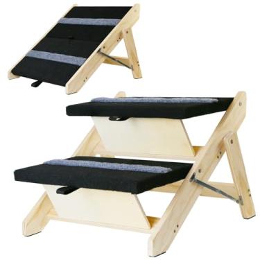 Imagem de Wotunest Rampa interna 2 em 1 para animais de estimação, escadas dobráveis ​​de madeira de 2 níveis para animais de estimação com degraus em carpete antiderrapante, rampa perfeita para cama e sofá