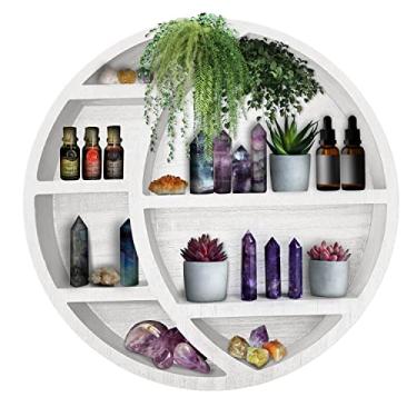 Imagem de Prateleira flutuante de madeira para decoração de parede – Prateleira decorativa de pendurar para casa, dormitório, berçário – Armazenamento fácil de montar para cristais e óleos essenciais – 35,5 x 35,5 cm (branca)