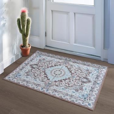 Imagem de Foxmas Tapetes pequenos para entrada de 5 x 7 metros, tapete antiderrapante, entrada interna, vintage, lavável, tapetes para entrada, quarto, cozinha, sala de estar, marrom