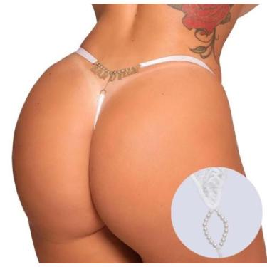 Imagem de Fio Dental Tailandesa Branco Strass Frases Tallyta, Bandida