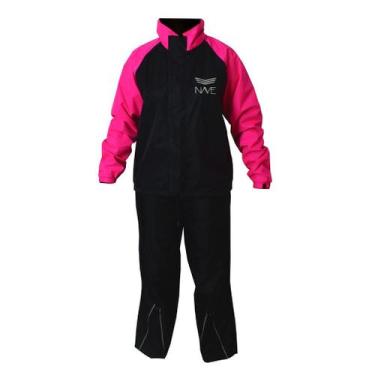Imagem de Capa de Chuva Feminina Nave Rosa Moto Nylon Conjunto, Preto, GG
