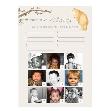Imagem de Winnie Baby Shower Games, Who's That Celebrity, Cartas de jogo de chá de bebê, conjunto de 30, lembrancinhas de festa do Ursinho Pooh, suprimentos e atividades para jogos de festa de chá de bebê,