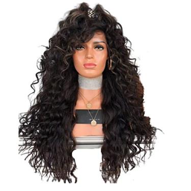 Imagem de Lindo Perucas maduras de 65 cm/26 pol., peruca de bandana de onda solta, perucas sintéticas afro encaracoladas feitas à máquina, para mulheres negras cosplay de uso diário Ajustável