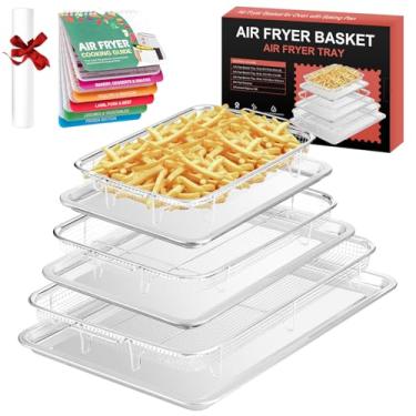 Imagem de QPMR Cesta de fritadeira a ar para forno, cesta de aço inoxidável para fritadeira a ar de 32,5 cm, 39 cm, 47,5 cm, com 150 peças de papel manteiga, cesta e bandeja de fritadeira a ar de forno, bandeja