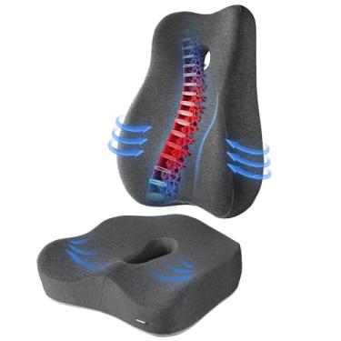 Imagem de Conjunto de almofadas para cadeira de escritório Ultimate Comfort - Alivia ciática, dor nas costas e desconforto no cóccix com almofada de apoio lombar e almofada de assento - Perfeito para casa,