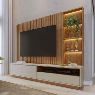 Imagem de Estante para TV Até 82 Polegadas Cancun 4 Gavetas com Led Ripado Freijó/Off White Matte - Colibri