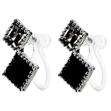 Imagem de Brincos de cristal Swarovski transparente com clipe invisível azul laranja claro roxo prata strass quadrado parafuso atrás brincos de clipe pendentes de ouro Miyabi Grace, Resina, Sem pedra preciosa