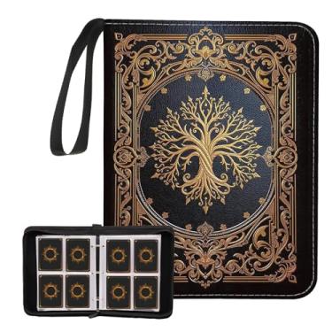 Imagem de Pasta de cartão com 4 bolsos com 4 bolsos, 400 bolsos, porta-cartões de jogos de negociação, capa com zíper, álbum de colecionador para jogos, esportes, colecionador, presente (árvore da vida)