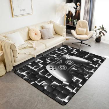 Imagem de Erosebridal Tapete gamer 7,5 x 12,5 cm para quarto de meninos, tapete de jogos, tapete de videogame para crianças e homens, tapete lavável decorativo moderno para gamepad, luzes de néon, brilhante,