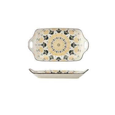 Imagem de Prato de peixe retangular de cerâmica criativa de 30,5 cm/orelhas, placa de peixe cozida no vapor para churrasco, casa antiescaldante, placa retangular de 30,5 cm - Sino secreto