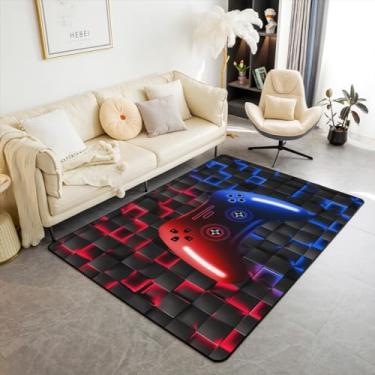Imagem de Erosebridal Tapete Gamer 12 x 18 cm para quarto de meninos, tapete de jogos para crianças e homens, tapete antiderrapante para videogame, tapete decorativo moderno para gamepad, luzes neon brilhantes