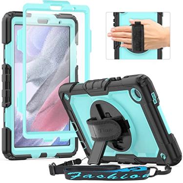 Imagem de Timecity Capa para Samsung Galaxy Tab A7 Lite 22.1 cm 2021 (SM-T220/T225/T227), capa de proteção resistente e durável com protetor de tela, alça de ombro com suporte giratório de 360° - azul claro