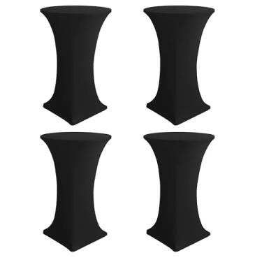 Imagem de Enjoyidea Capas de mesa de coquetel - toalhas de mesa redondas de elastano de cano alto, pacote com 4, 81 x 109 cm - toalha de mesa alta preta elástica para pub, bistrô, festa highboy, evento,