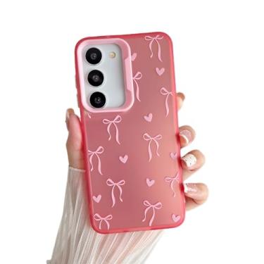 Imagem de ZTOFERA Capa para Samsung Galaxy S23 5G, linda capa de telefone estética com laço de fita rosa, moderna, fina, rígida, IMD, à prova de choque, para mulheres e meninas, coração