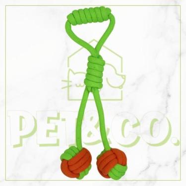 Imagem de Mordedor Corda Puxador com Bolinha Dupla para Cachorro Várias Cores - 