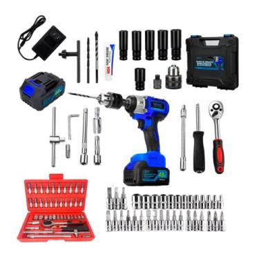 Imagem de Kit Chave de Impacto 48V + Jogo Soquete 46 Peças Loja Diverte Store - 