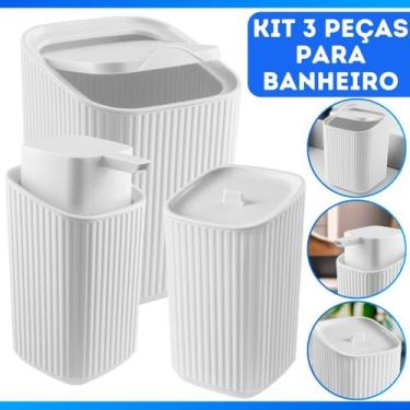 Imagem de Kit Banheiro Luxo Conjunto Completo 3pçs Com Lixeira Porta Algodão E D