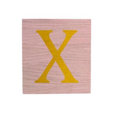 Imagem de Cubo Rosa Bebê Letra Amarela Festa Chá de Bebê Decoração 8x8x8 Cm Mdf 