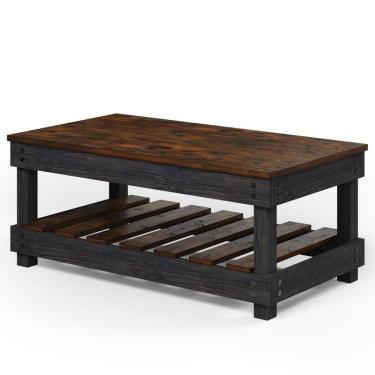 Imagem de Mesa de Centro de Madeira com Prateleira Walnut Distressado