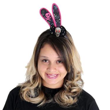 Imagem de Tiara de Coelho Preta e Rosa com Caveira Festa Halloween - Sulamerican