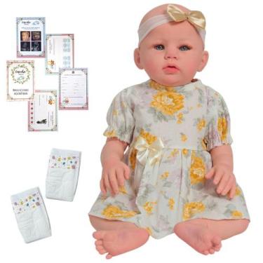 Imagem de Bebê Reborn Realista Recém Nascida Olhos Azuis Completa - Cegonha Rebo
