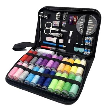 Imagem de Kit de costura portátil com vários tamanhos, estojo de viagem com carretéis de linha coloridos, tesouras, agulhas, botões e acessórios, preto (grande)