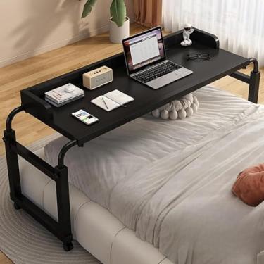 Imagem de Mesa de cabeceira para cama, mesa de cabeceira ajustável para computador, 115-210 cm, mesa de cabeceira móvel com 4 rodas para cama casal/queen/king size