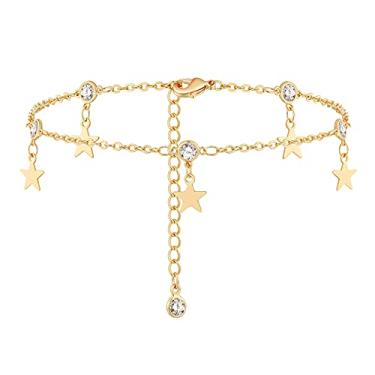 Imagem de MYEARS Tornozeleira feminina de ouro com pingente delicado corrente de pé banhada a ouro 14 K verão praia simples linda joia presente, Metal, Zircônia cúbica,