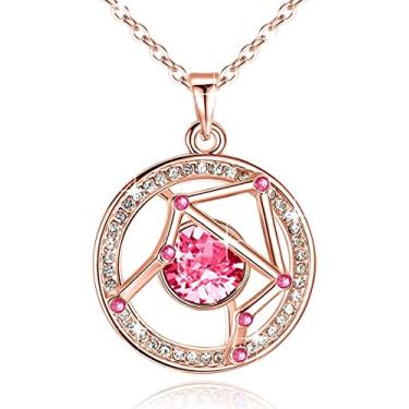 Imagem de Leafael Colar com pingente de constelação do zodíaco superstar feito com joias de horóscopo de cristal premium, banhado a ouro ou ouro rosa, 45,7 cm + 5 cm, Cristal
