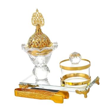 Imagem de IEUDNS Queimador de incenso em árabe conjunto com pinças, bandeja, jarra de armazenamento multifuncional decoração de casa islâmica para estudo, escritório,
