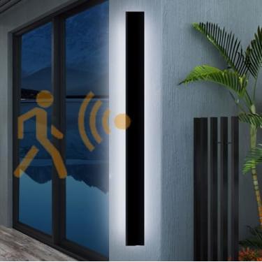 Imagem de Luminária de parede longa LED moderna com sensor de movimento, luminária de parede interna e externa em acrílico para varanda, luz de parede externa IP67 à prova d'água para sala de estar, b