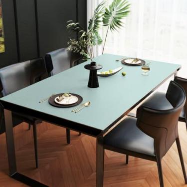 Imagem de Almofada de mesa de material PU de cor sólida, toalha de mesa impermeável de luxo, capa de mesa resistente a manchas para mesas retangulares - Azul||50 * 100 cm