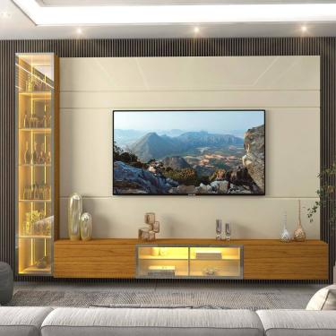 Imagem de Estante Home para TV até 85 Polegadas com Cristaleira LED e Vidro Reflecta 4 Portas em MDF Luminare Gelius