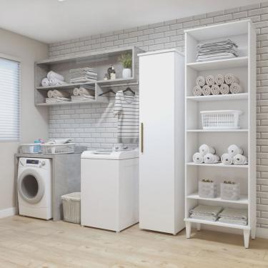 Imagem de Lavanderia Modulada 2 Armários Multiuso Campinas 1 Porta 9 Prateleiras Branco