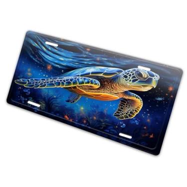 Imagem de Linda capa de matrícula de tartarugas marinhas - etiqueta artística de alumínio para carro, à prova de ferrugem, design exclusivo - 15 x 30 cm
